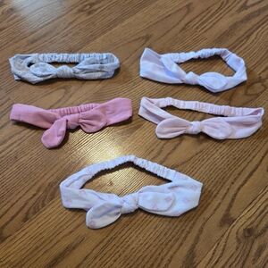5 Pack Headbands Pink Gray White Bows Kids Baby Infant Headband Bundle Set Of 5